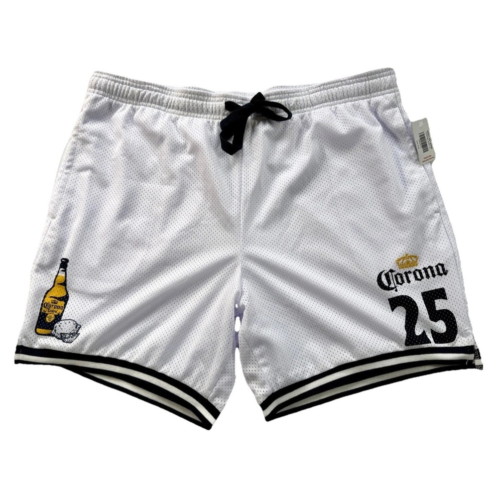 Corona Men's Mesh Gym Shorts, Size XL White With Corona Logo And Bottle. #25 NWT
